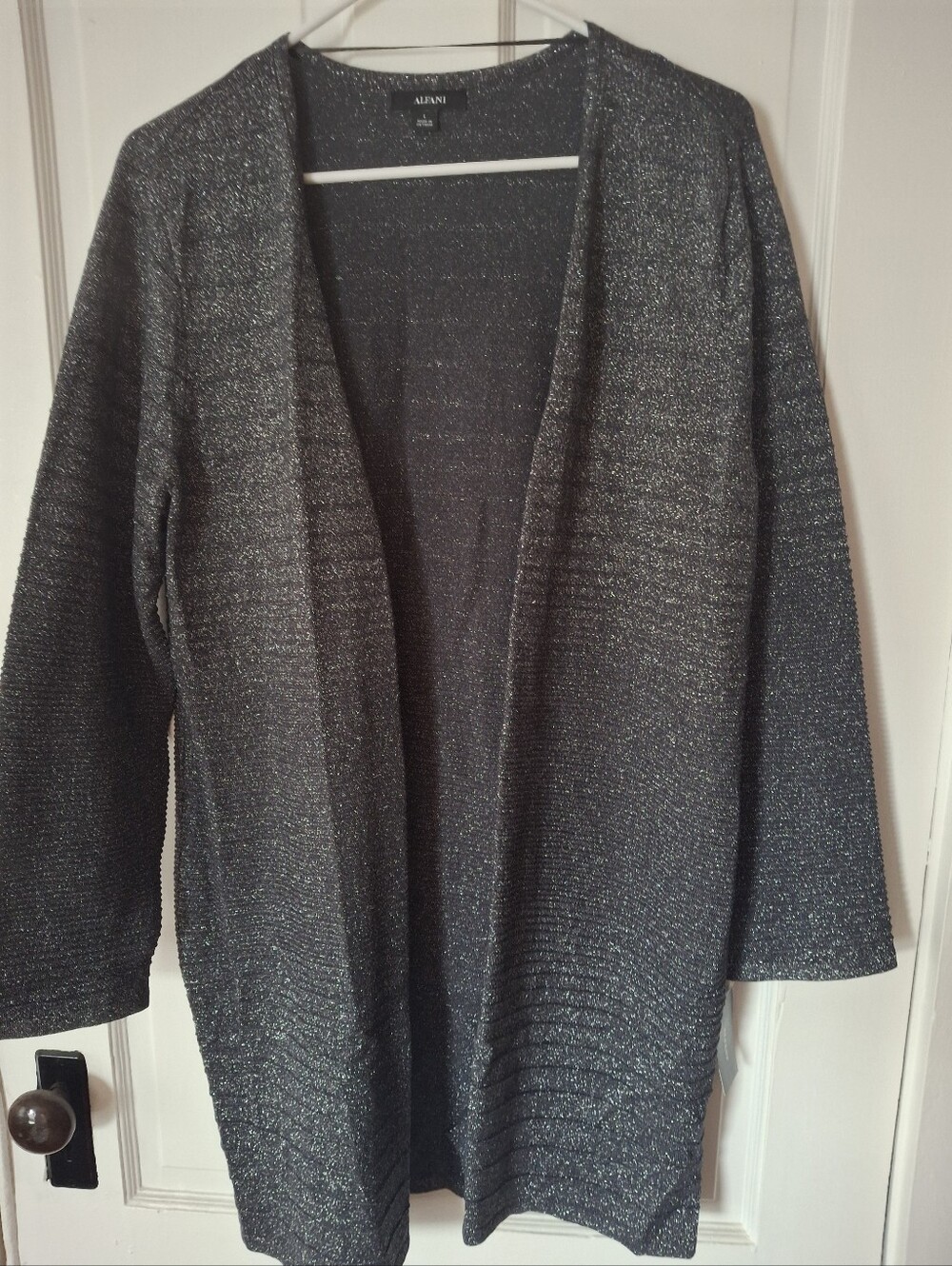 Alfani Metallic Open-Front Cardigan - Silver